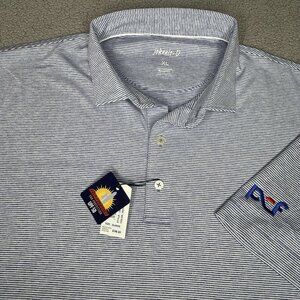 Johnnie-O Polo Shirt Mens Extra Large LYNDON Blue Stripe PCF Logo Golf Stretch